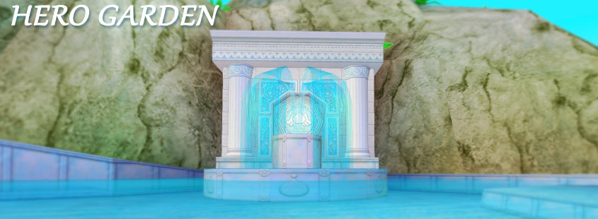 Screenshot of the hero garden fountain with text that reads 'Hero Garden'